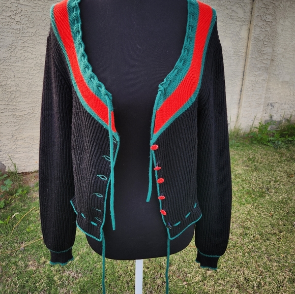 Vintage 1970s Black Bavarian Cardigan With Ties - Picture 8 of 12